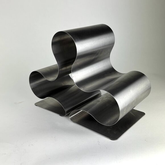 Modern Stainless Steel Wine Rack - Sculptural Elegance 6 Bottle - Picture 2 of 5